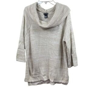 Design Options Cowl‎ Neck 3/4 Sleeve Knit Sweater Tunic Top Neutral